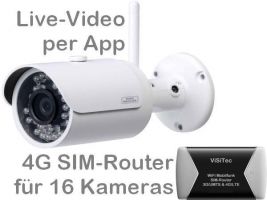 238.014 4G/LTE Mobilfunk-Überwachungskamera-Set. Live-Video, Aufzeichnung, Bewegungsalarm per Handy-App oder PC. Inkl. SANTEC 3MP Outdoor-Kamera BW304 und SIM-Router für 16 Kameras. Ideal für Baustelle, Stall, Ferienhaus. Nicht mehr lieferbar, bitte Al