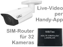 238.031 4G/LTE Mobilfunkkamera-Set. Live-Video, Aufzeichnung, Handy-App, Zutrittsalarm (virtueller Stolperdraht). SANTEC 4MP Outdoor Weitwinkelkamera, SIM-Router für 32 Kameras. Ideal zur Bau-Überwachung/-Dokumentation (Zeitraffer)