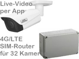 238.032 4G/LTE Outdoor Mobilfunk-Baustellenkamera-Set. Live-Video, Aufzeichnung, Handy-App, Zutritts-Alarm per virtuellem Stolperdraht. Inkl. SANTEC 4MP Weitwinkel-Kamera und SIM-Router für 32 Kameras. Ideal zur Bau-Überwachung/-Dokumentation