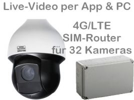 238.039 4G/LTE Outdoor Speed-Dome Mobilfunk-Überwachungskamera Set. Live-Video, Aufzeichnung, Zutrittsalarm, per Handy-App oder PC. SANTEC 2MP 25xZoom PTZ-Kamera und SIM-Router für 32 Kameras. Ideal zur Überwachung von Baustellen