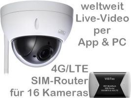 238.024 4G/LTE Speed-Dome Mobilfunk-Überwachungskamera Set. Live-Video, Aufzeichnung, Alarm, Handy-App/PC. SANTEC 2MP 4xZoom Outdoor PTZ-Kamera BW3060 und SIM-Router für 16 Kameras. Ideal z.B. zur Baustellenüberwachung