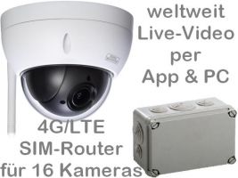 238.025 4G/LTE Outdoor Speed-Dome Mobilfunk-Überwachungskamera Set. Live-Video, Aufzeichnung, Alarm, Handy-App/PC. SANTEC 2MP 4xZoom PTZ-Kamera BW3060 und SIM-Router für 16 Kameras. Ideal z.B. zur Baustellenüberwachung