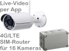 238.007 4G/LTE Outdoor Mobilfunk-Überwachungskamera-Set für SIM-Karte. Live-Video und Aufzeichnung per Handy-App. Inkl. Outdoor Full-HD Kamera DA304 und SIM-Router für 16 Kameras. Ideal z.B. als Baustellenkamera, für Wochenendhaus
